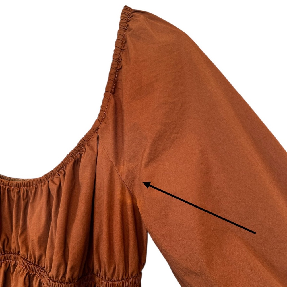STAUD Empire Waist Midi Dress Balloon Sleeve Boho Cottage Milkmaid Size 4 - Picture 6 of 8